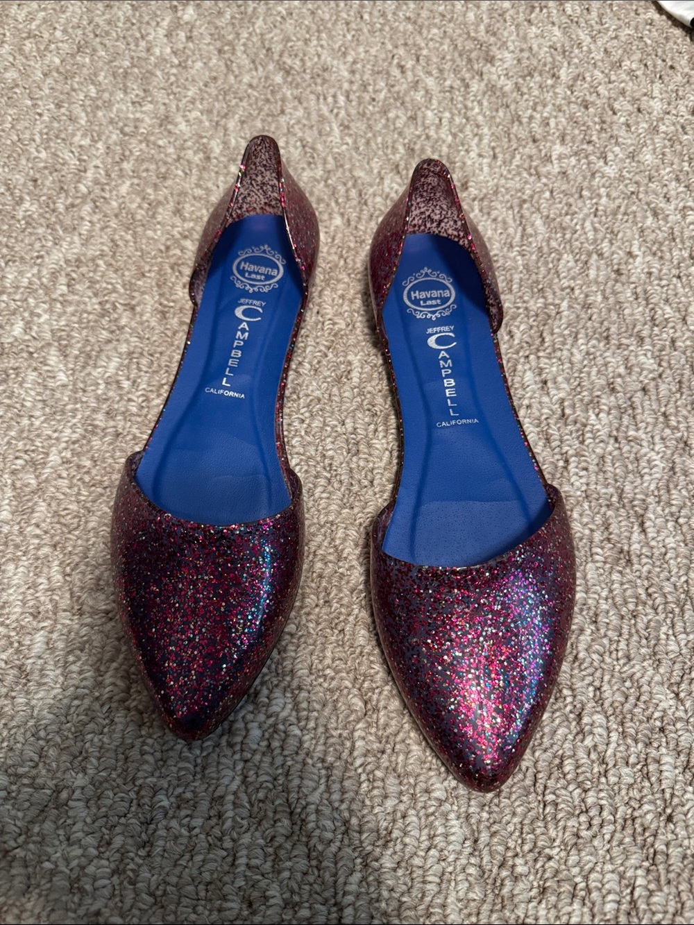 Jeffrey Campbell Sparkle Pointed D'Orsay Flats - Multi Pink Glitter
